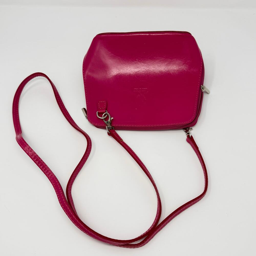 Vera Pelle Crossbody Handbag Italian Leather Hot Pink Italy Minimalist Purse - Picture 2 of 8
